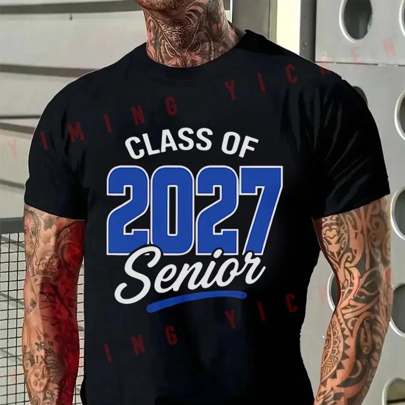 Men's Summer Cotton T-shirt Senior 2027 Class Of 2027 Seniors Graduation 2027 Print Motorcycle