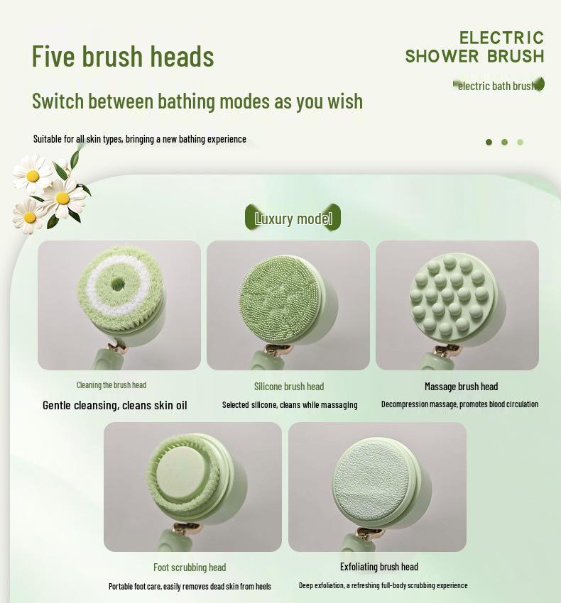 Long-Handled Electric Exfoliating Bath Brush - Automatic Back Scrubber for Removing Dirt & Dead Skin