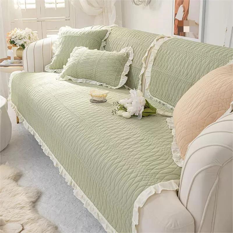 Bawełniany Pokrowiec na Sofę do Salonu Pogrubiona Mata Poduszka na Sofę Nordycki Jednolity Kolor Ręcznik na Sofę Pokrowce na Narożnik w Kształcie L Dekoracja Domu