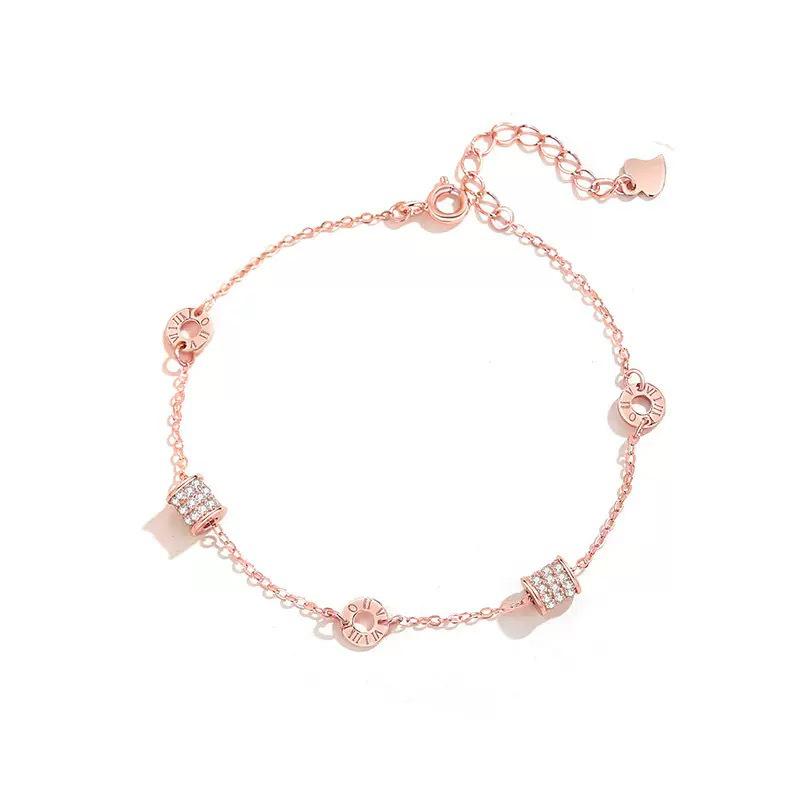Korean Style Rose Gold Roman Numerals S925 Sterling Silver Bracelet for Women - Elegant Gift for Girlfriend