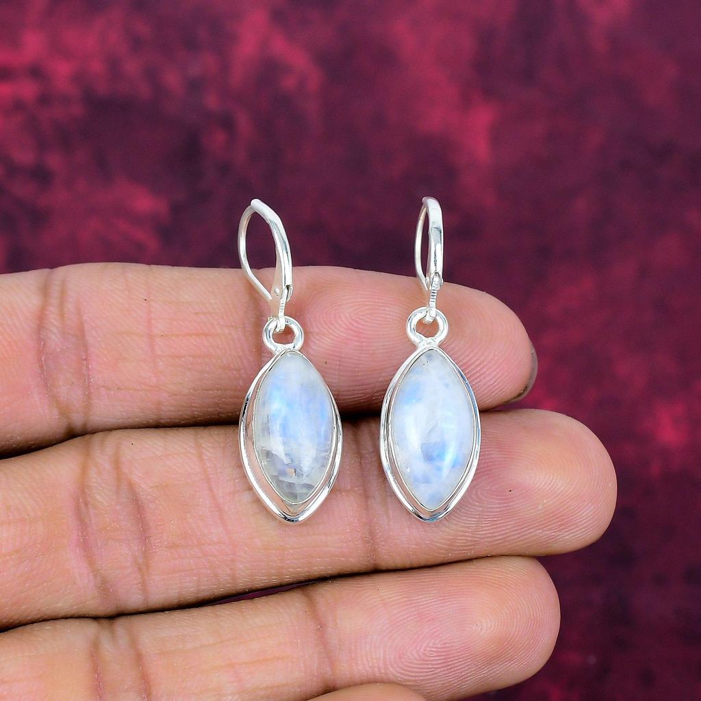 Moonstone 925 Solid Sterling Silver Earrings, Handmade Gemstone Earrings Jewelry, Gifts For Wife Brand New Earrings