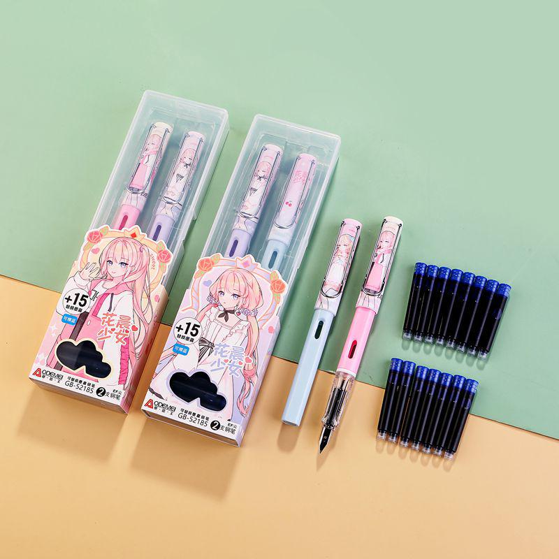 Odeme Student Pen Set: 2 Pens + 15 Refillable Ink Cartridges