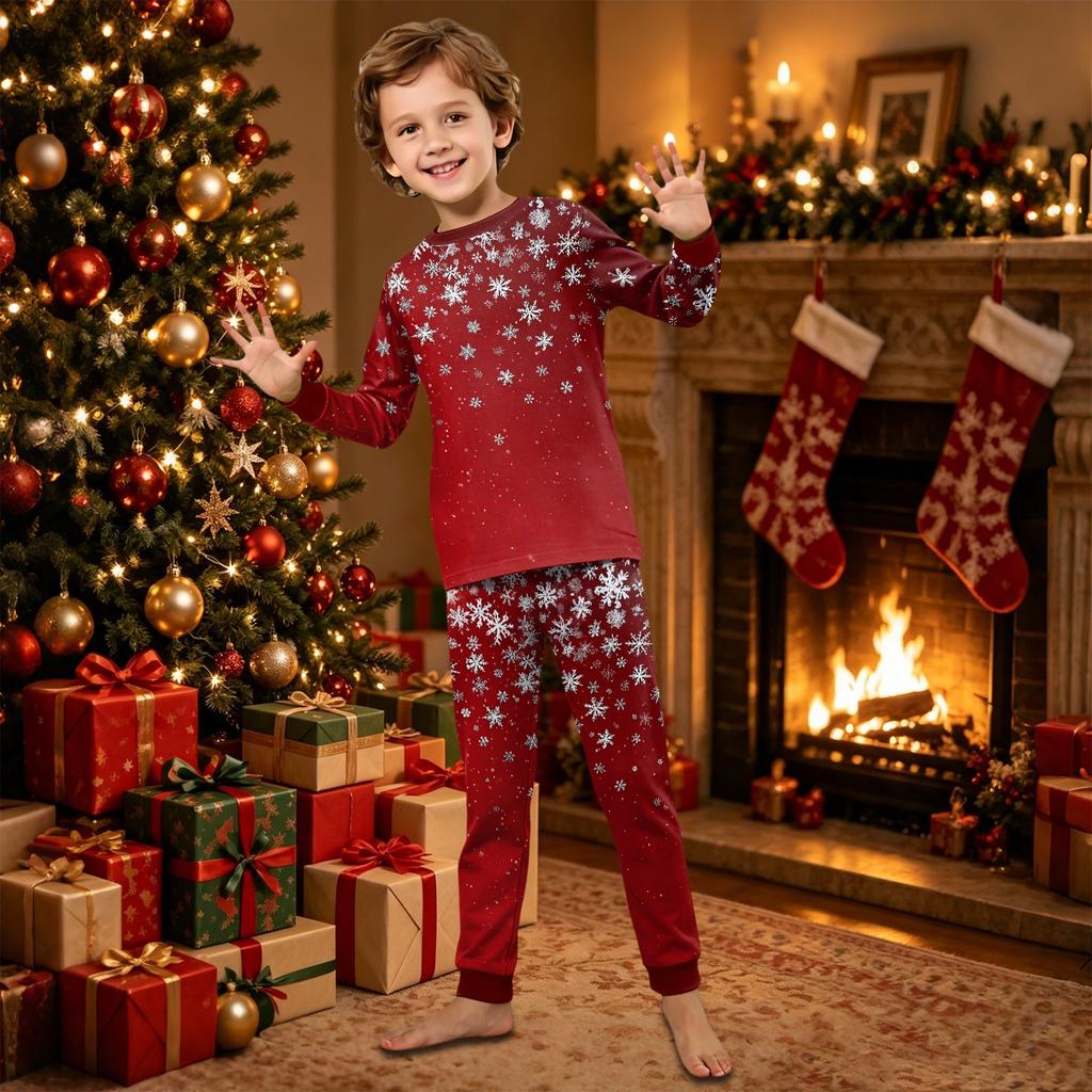 Christmas Print Family Matching Pajama Set Long Sleeve Round Neck Sleepwear for Parent and Kid