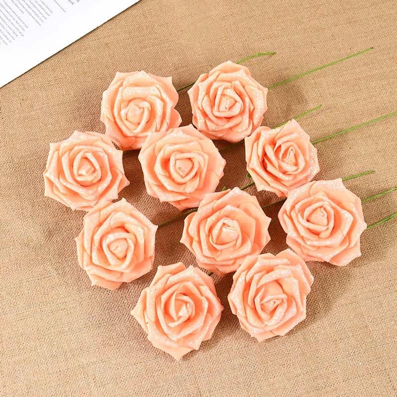 10/20 Stück Glitzer Künstliche Rosenblumen mit Stiel Blätter DIY Hochzeitssträuße Geburtstagsfeier Heimdekorationen DIY Bastelkranz
