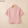 ZANZEA Women Lace Splice Round Neck Casual Short Sleeve Blouse