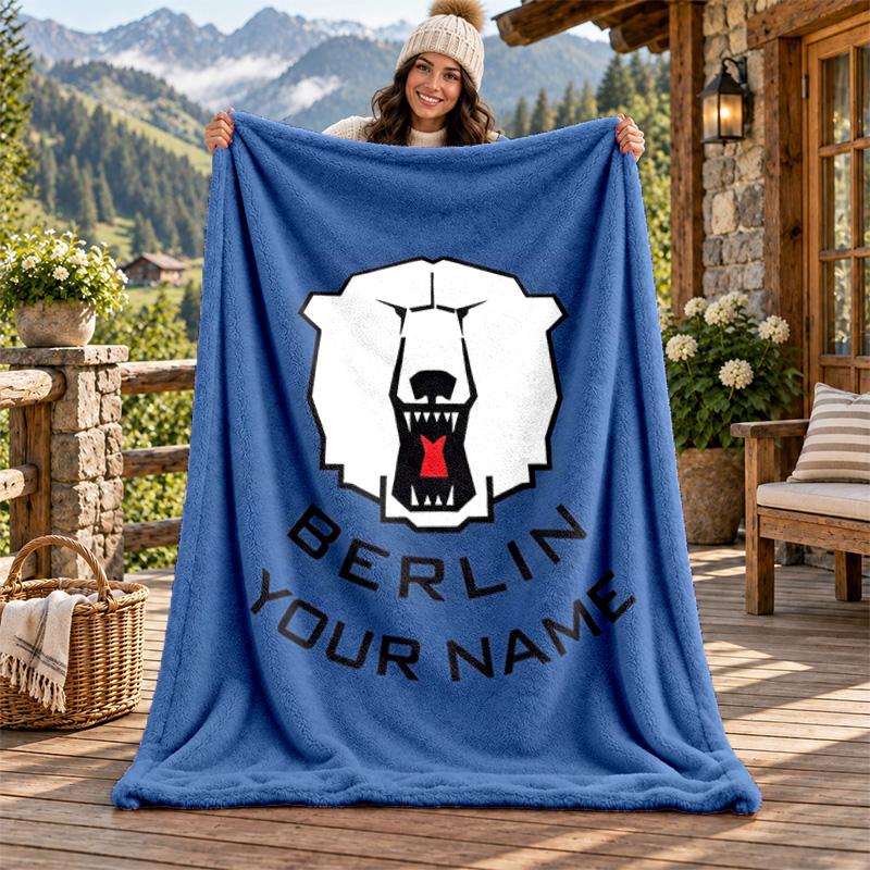 Eisbären Berlin Individueller Name Flanelldecke Personalisierte Weiche Warme Plüschdecke Maßgeschneidertes Geschenk für Familie Freunde 80cmx120cm white