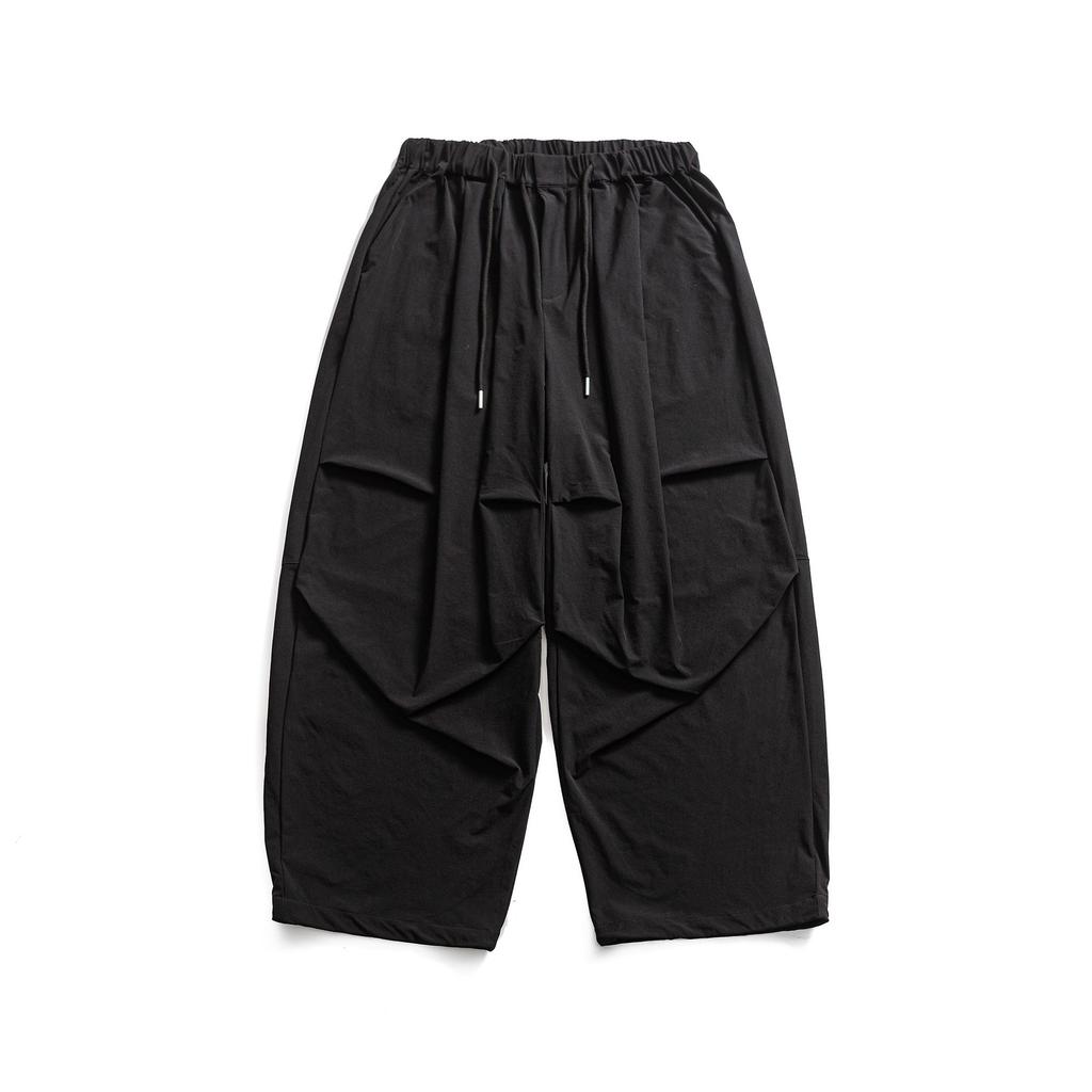 Herren Sommer Retro Unifarben Locker Geschnitten Plissiert Weiter Bein Gerades Bein Freizeit Hose