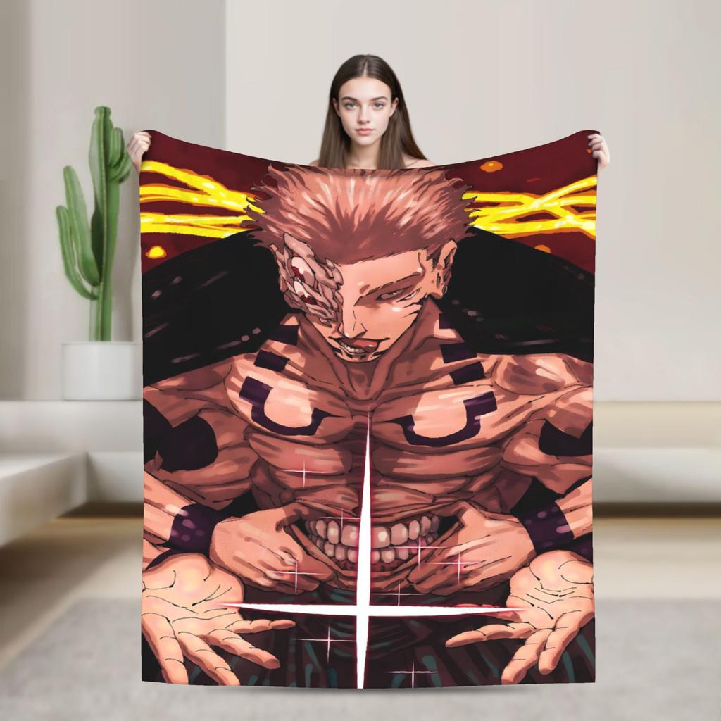 Sukuna Ryomen Jujutsu Kaisen Decken Samt Herbst/Winter Multifunktionale Super Warme Überwurfdecke für Bett Reisen Bettüberwürfe