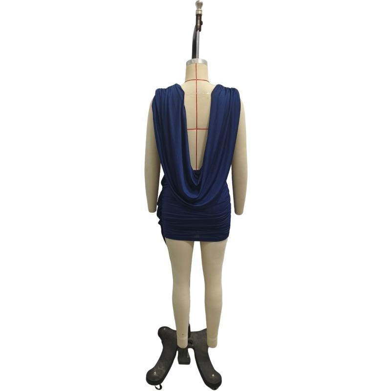 Women S Sexy Deep V Neck Pleated Bodycon Mini Solid Color Dress