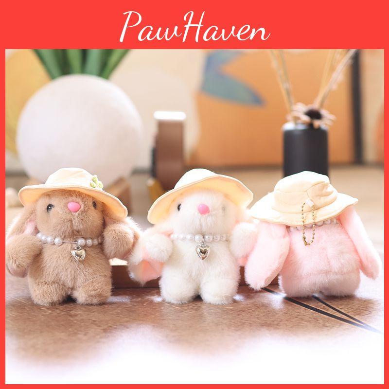 Simulated Decor Pearl Embroidered Flower Hat Cartoon Rabbit Plush Toy Pendant