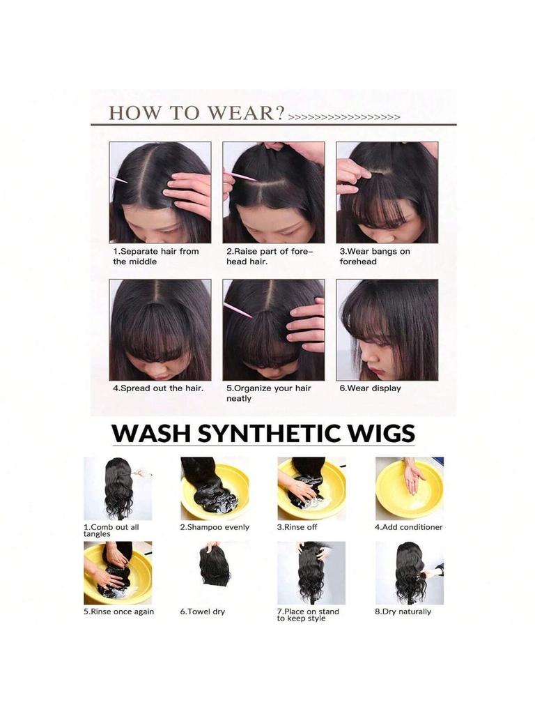 Frange synthétique en épingle à cheveux Frange fine de 10 pouces avec favoris pour franges quotidiennes pour femmes