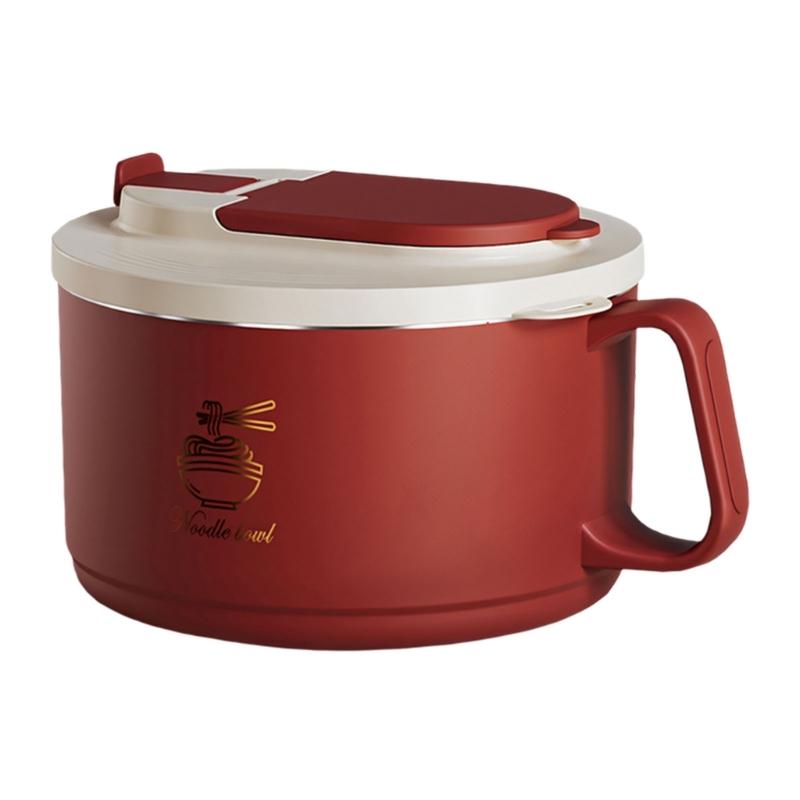 304 Stainless Steel Ramen Bowl Set Foldable Cutlery Included Lunch Box with Lid For Small Space Dormitories