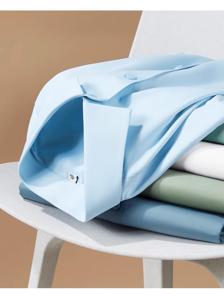 Romon Men's Gray Long Sleeve Business Casual Faux Silk Seamless White Shirt