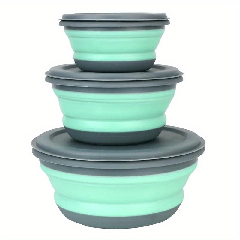 Farida Bio 3Pcs Silicone Folding Bowls With Lids - Portable Tableware For Outdoor Travel, Picnics, And Camping - Kitchen Retractable Folding Salad