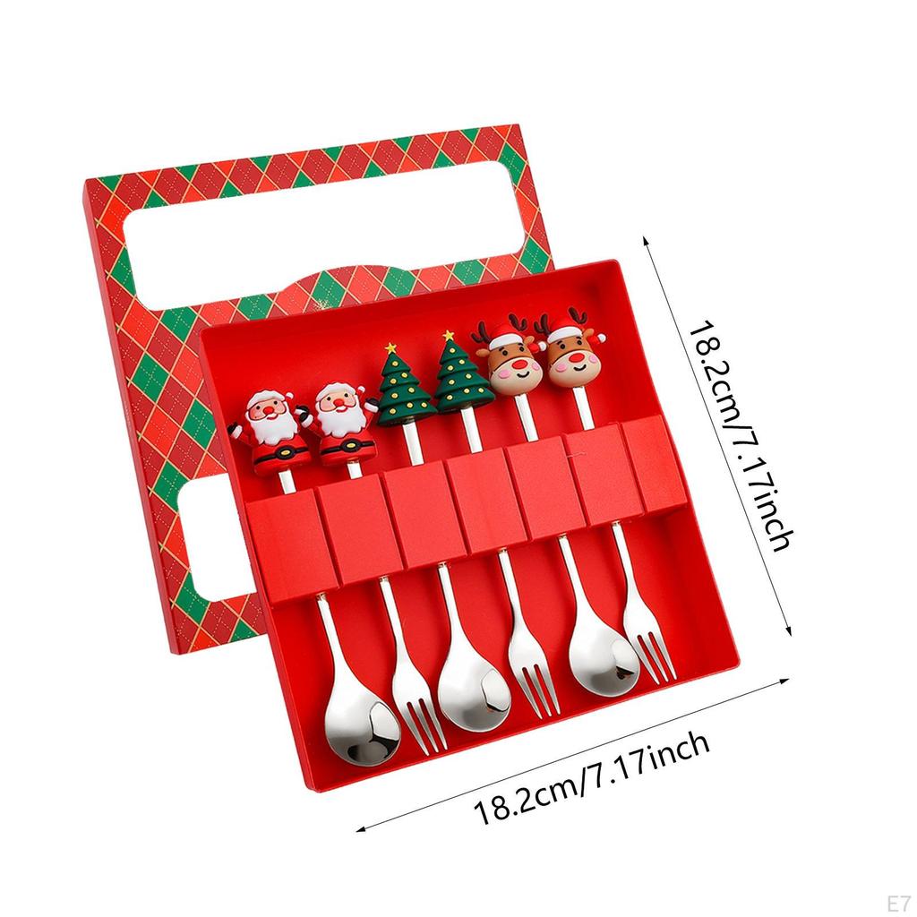 6 Count Christmas Flatware Set Spoons and Forks for Celebrations Beverages Desserts