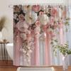 1pc Romantic Pink Peonies Floral Bath Curtain - Elegant Dreamy Design with Soft Pastel Background, Premium Polyester Fabric