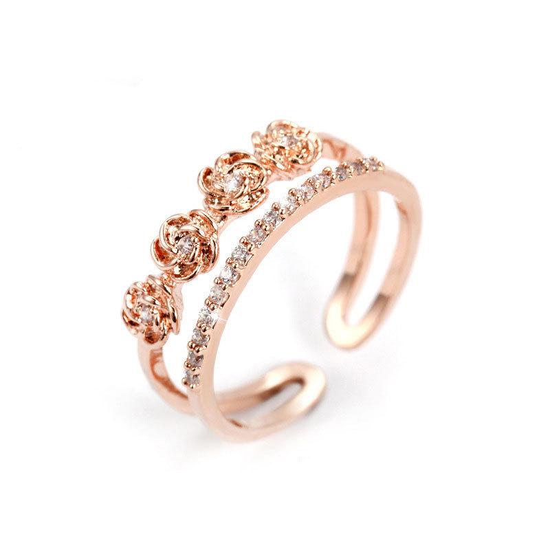 Sweet Cool Index Finger 925 Micro-Inlaid Zircon Open Ring Rose Gold Ring Live Simple Temperament Female Finger Ring