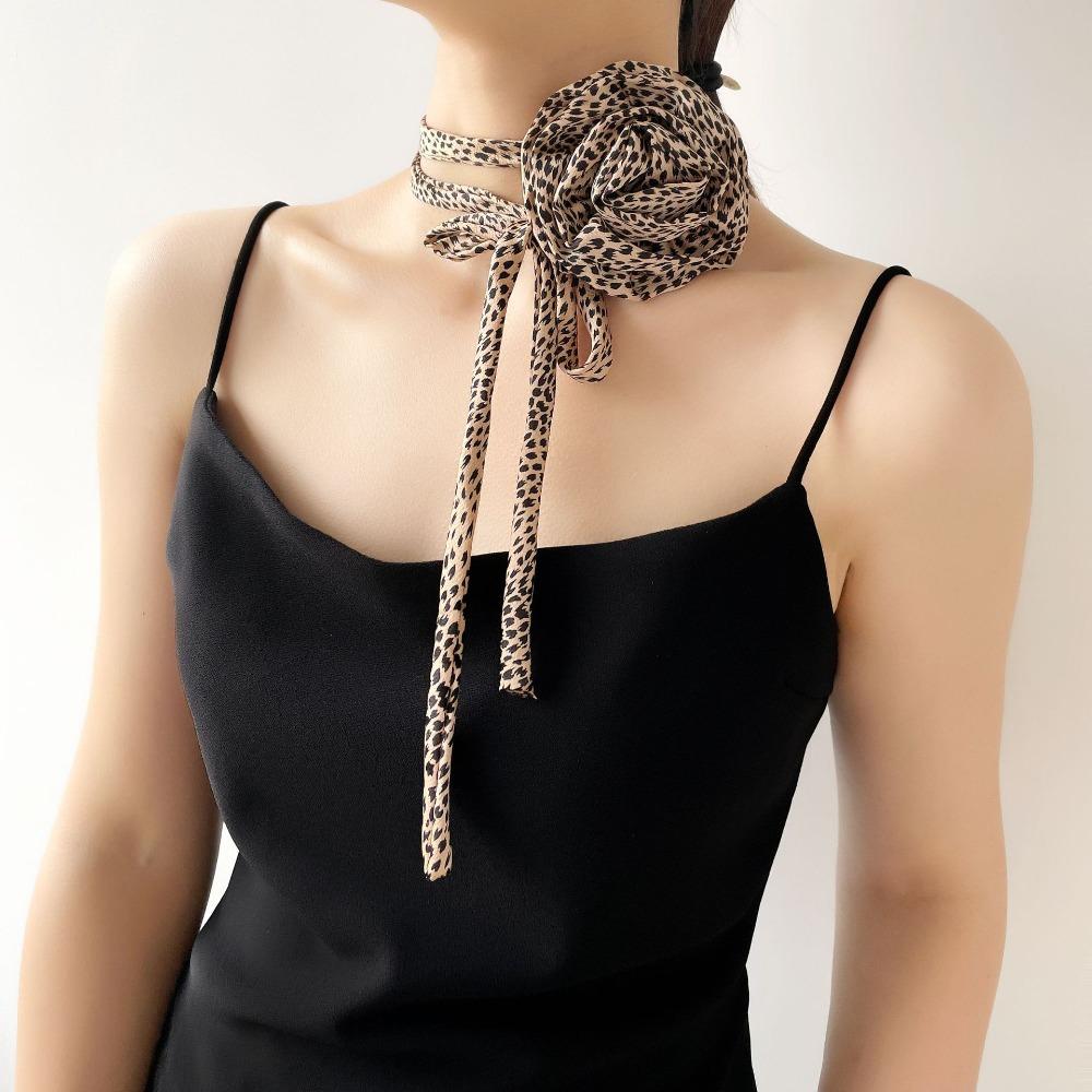 Korean Style Flower Clavicle Chain Wave Point Leopard Print Chocker Vintage Chiffon Necklace  Party