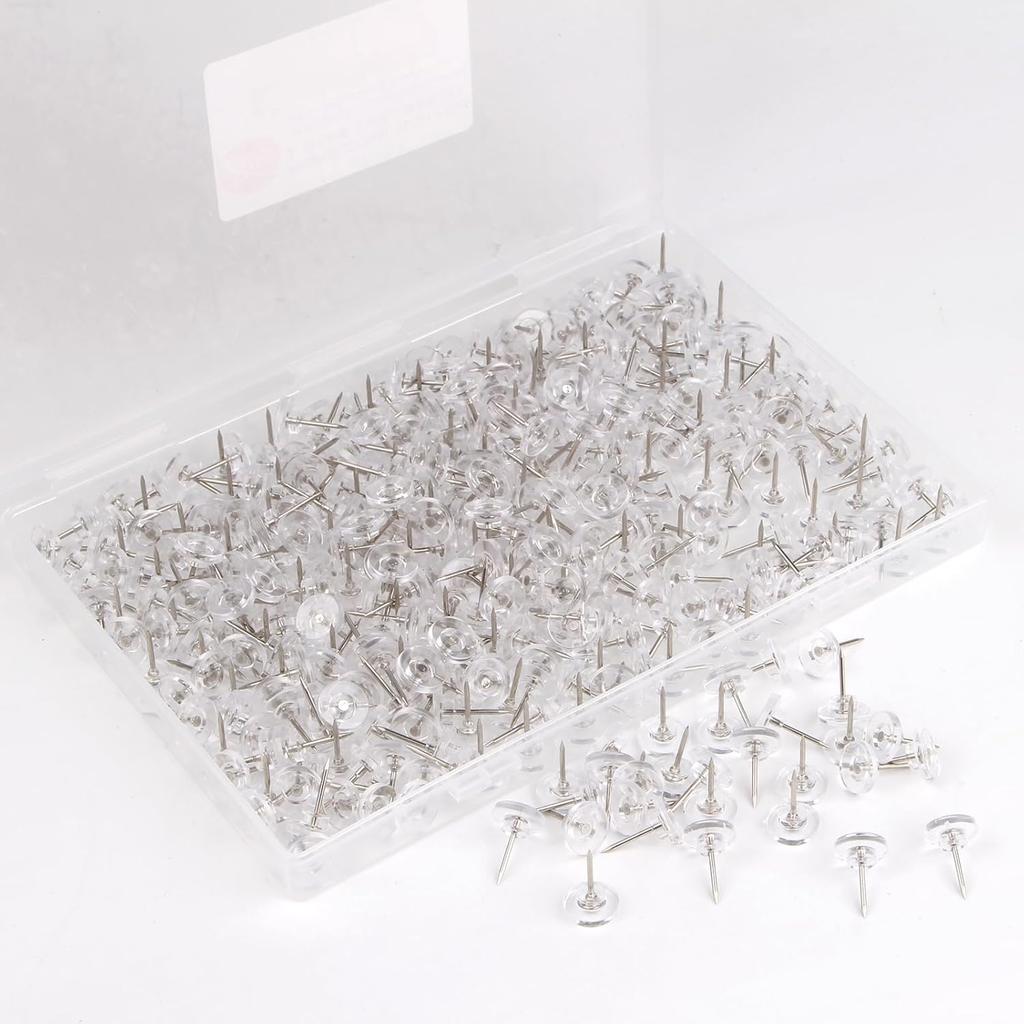Push P 500-count Flat Clear Thumb Tacks Steel Point and Plastic Head for Corkboard and Wooden Photo Wall (Clear-500)