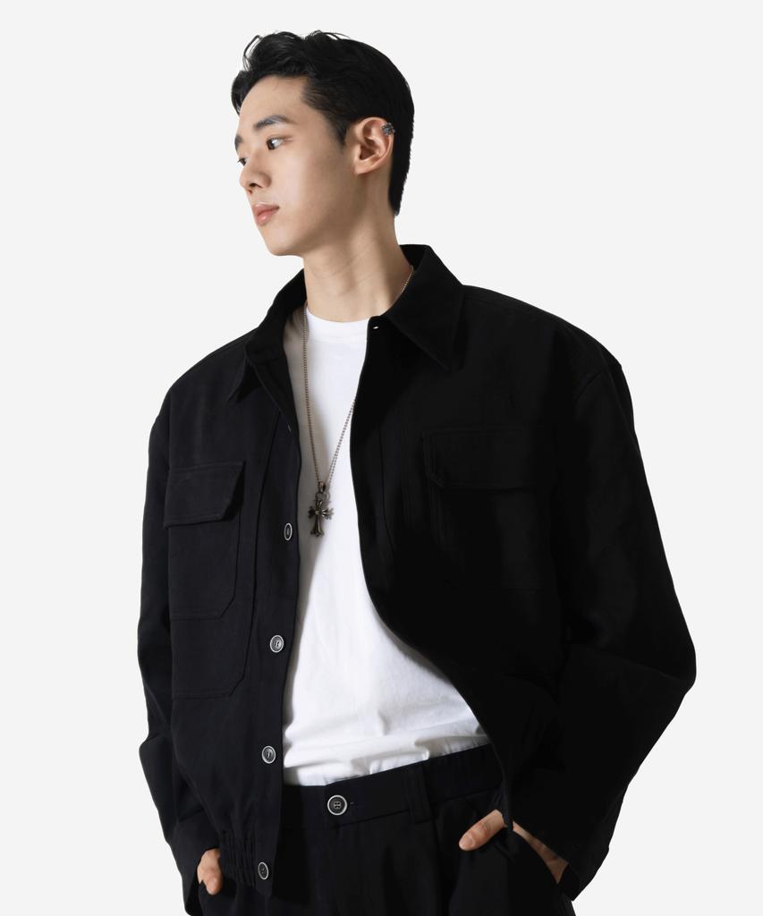 BUCKLE DOWN Simple Oversized Lyocell Twill Jacket (Black)