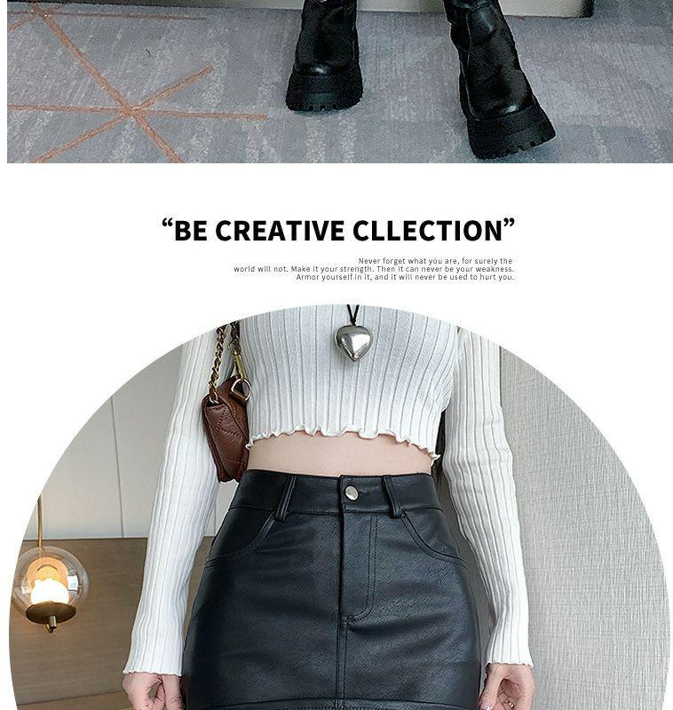 Plus Size Black PU A-line High Waist Skirt for Autumn/Winter