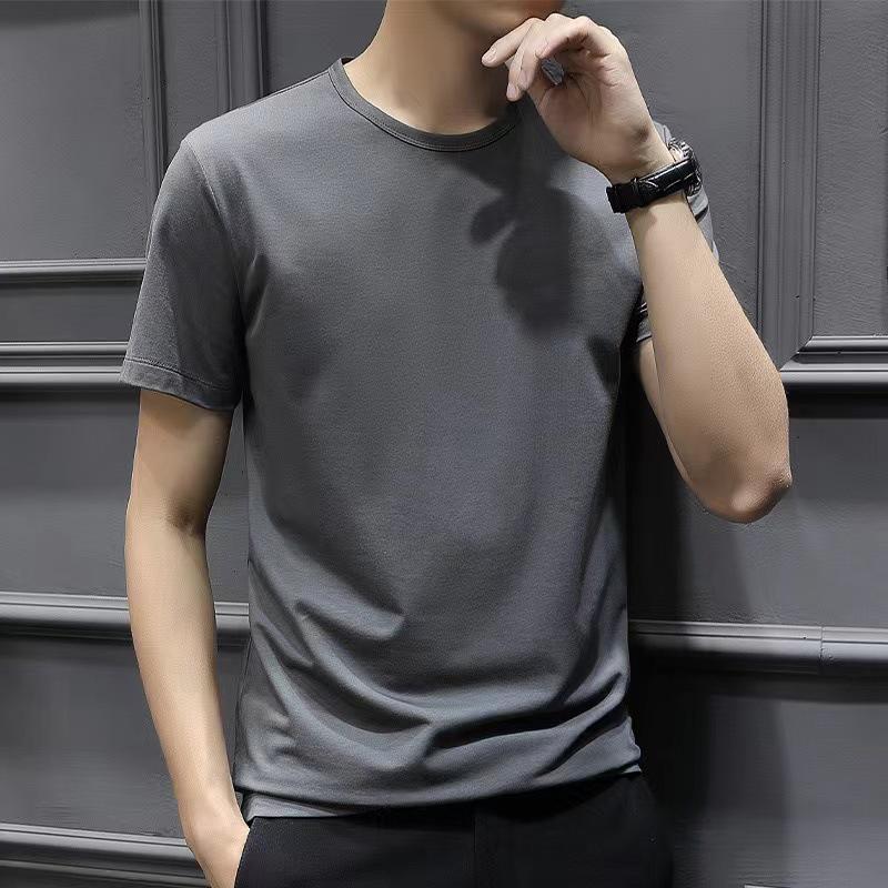 Men's Large White Slim-Fit Short-Sleeve Round Neck T-Shirt - Korean Style