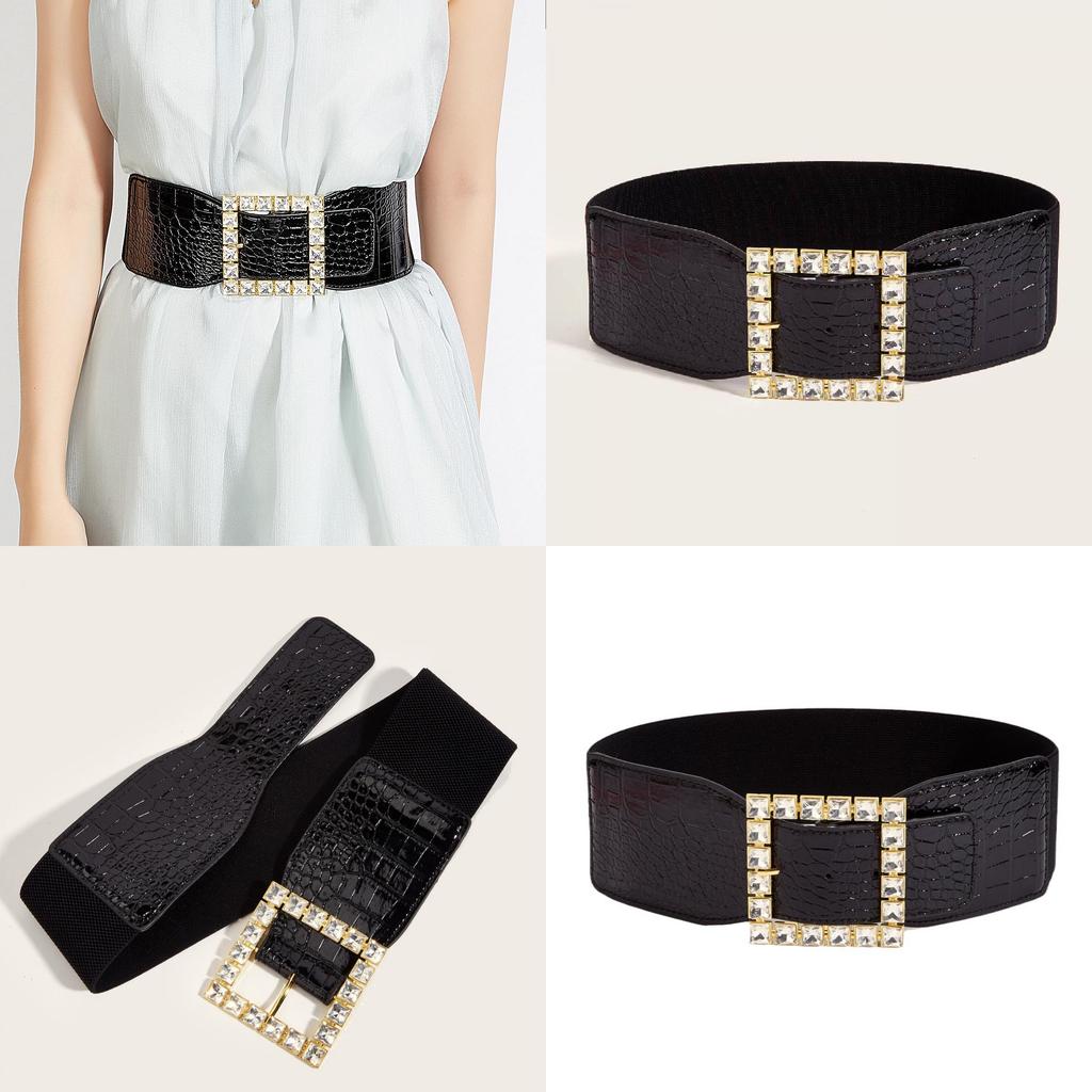 Winter Leather Wide Belt With Diamond Pattern Buckle For Women Dress And Belt Fashion