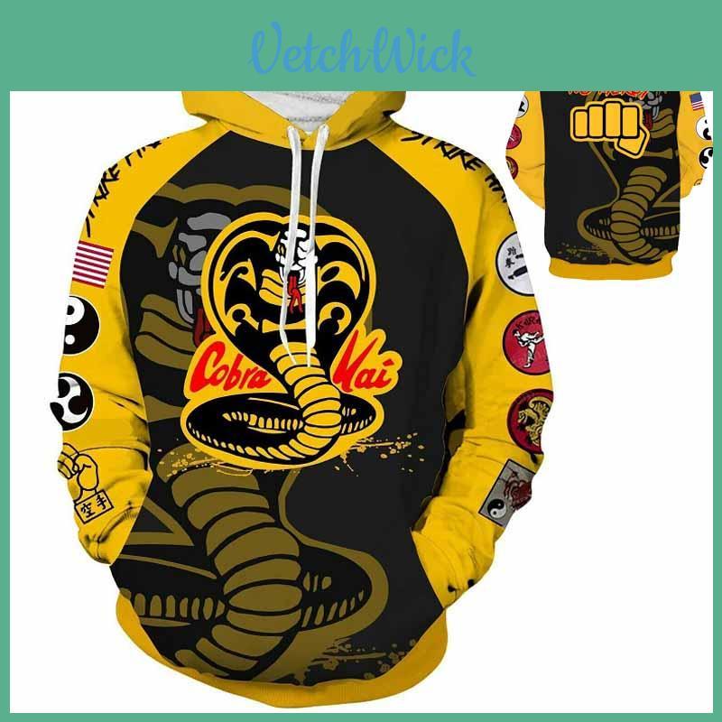 Comfortable Soft Karate Kid Cobra Kai Hoodie Vibrant 3d Animation Unisex Pullover