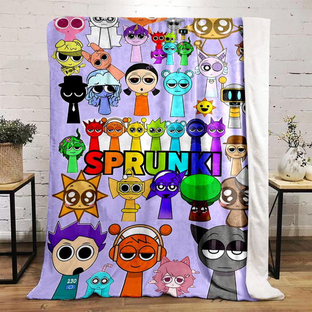 Colorful cartoon characters with big round eyes and varied designs. for all seasons blanket lunch break throw gift