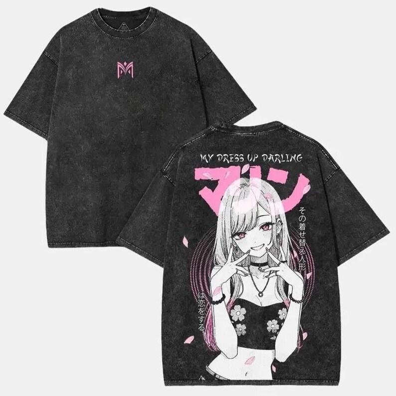 Anime Kawaii Waifu Vintage Shirt Otaku Shirts Geschenk für Anime-Fan High-End Luxus Gewaschen Retro Mode Übergroß Unisex Paare