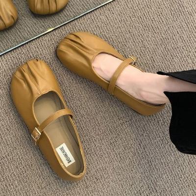 Mary Jane Schuhe Sommer Französisch weiche Sohle bequem Feenstil Mode vielseitig runde Spitze sanfte Schuhe flacher Ausschnitt flache Sohle Schuhe