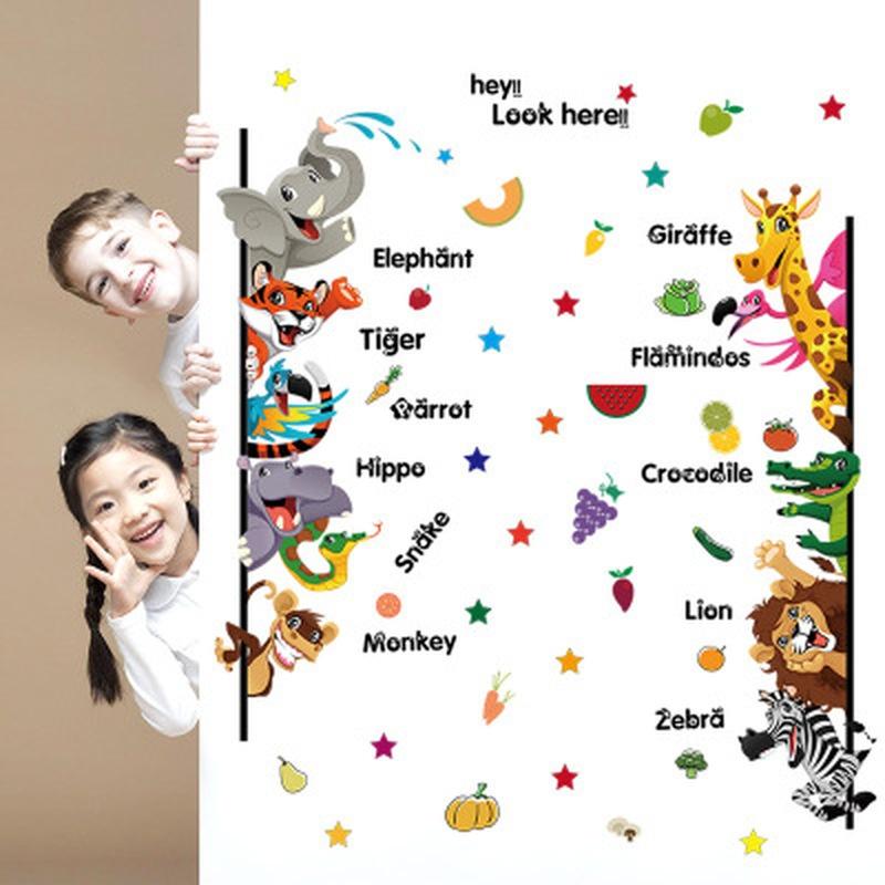 Wall Nursery Hot Sale Simple English Murals Animals New Creative Funny Cartoon Stickers Children`s