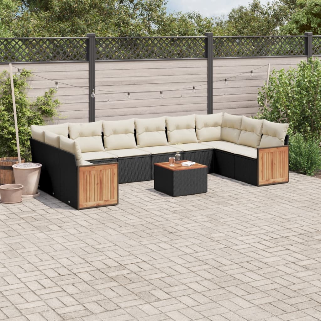 Vidaxl 11-Cz. Garden Lounge Set, Cushions Black Rattan Pe