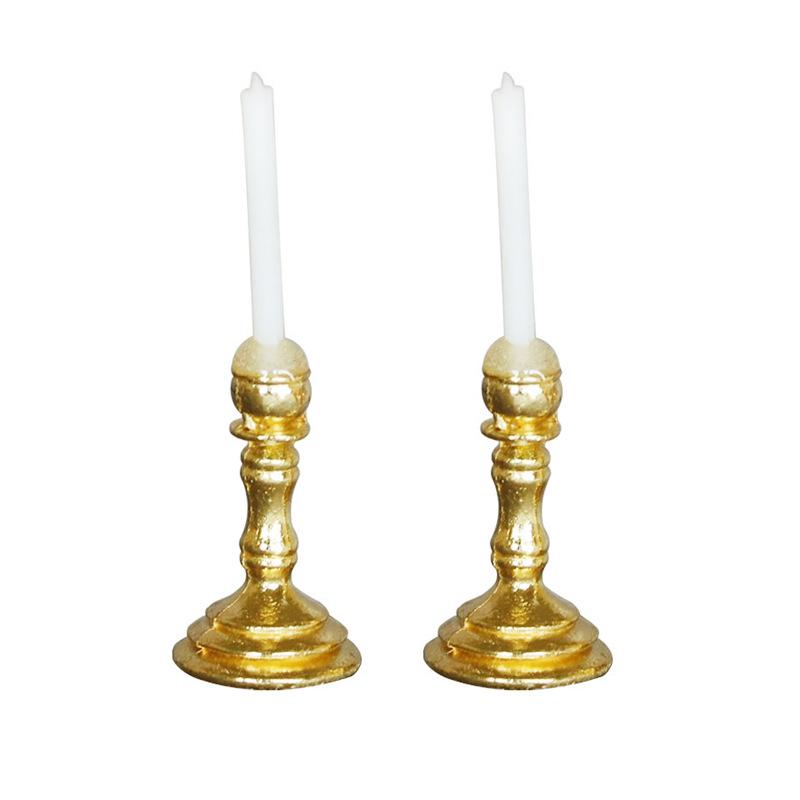1:12 Dollhouse Miniature Furniture Accessories Gold Candlestick Pair