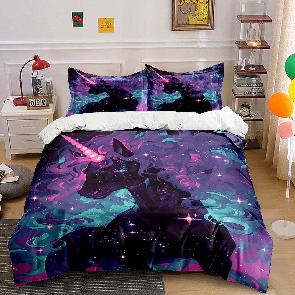 Silhouetted unicorn with nebula. Bedding sets Duvet cover sets Duvet covers Pillowcases(1 * Duvet Cover 2 * Pillowcases without duvet insert)
