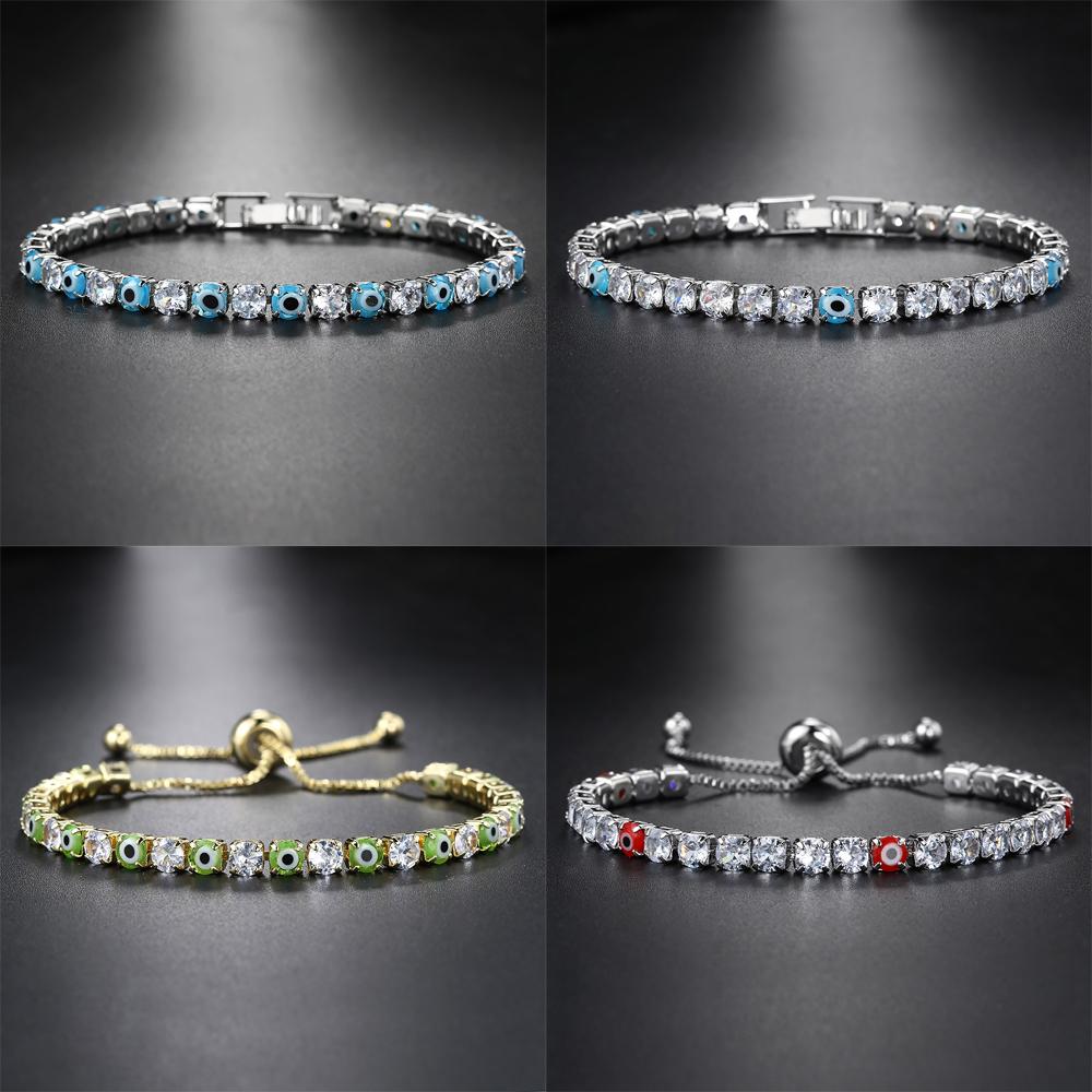 Lucky Turkey Evil Eye Bracelet For Women Adjustable Zircon Red Blue Eye Tennis Chain Bangle Good Luck Wealth Jewelry Gifts H162