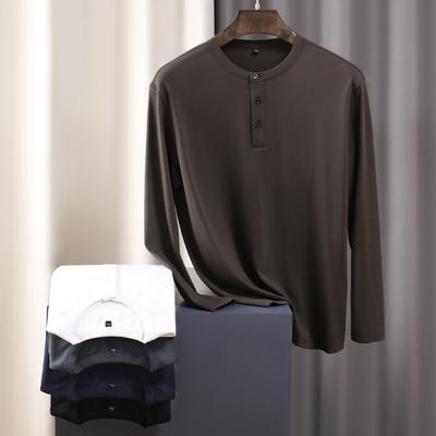 Henry Neck Long Sleeve Bottom Shirt Men'S T-Shirt Crew Neck Autumn And Winter Interior Casual Trend Top Solid Color
