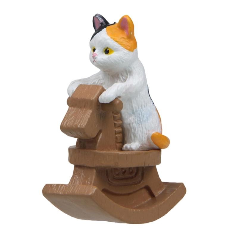 Small Figurines Decoration Car Dashboard Miniature Riding Rocking Horse Cats Ornament Center Console Mounted Cats Decoration