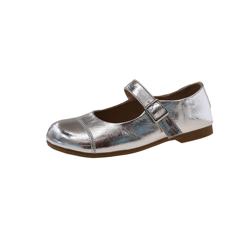 Nya bekväma damskor med platt botten, låg skärning, rund tå, enkla skor, 2025 vår, mjuk sula, ledig, koreansk version, retro Mary Jane-skor