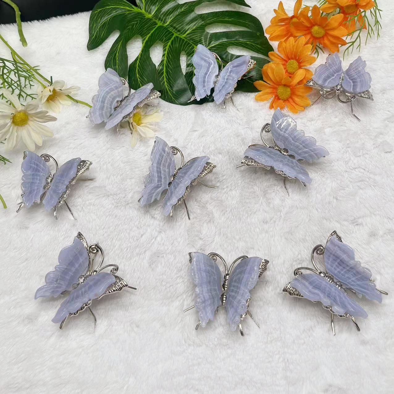 Bulk Crystal Carving Blue Lace Agate Butterfly Hand Carved Crystal Butterfly Carving One Size