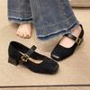Vintage Square Toe Woman Mary Jane Shoes Elegant Thick Heel Dress Shoes Outdoor Comfortable Ladies Leopard Pumps Shoes