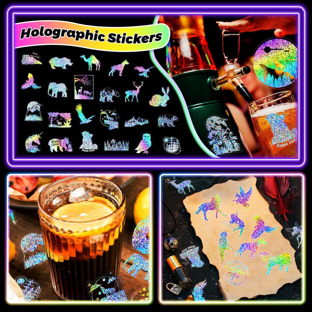 T01040671 Clearance 100 Sheets Transparent Laser Sticker Dream Forest Sticker Bag Two-Color Laser Gold