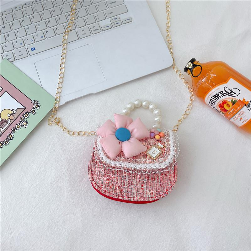 Cute Pu Leather Children's Handbag With Floral Sequins Princess Series Shoulder Bag For Toddlers