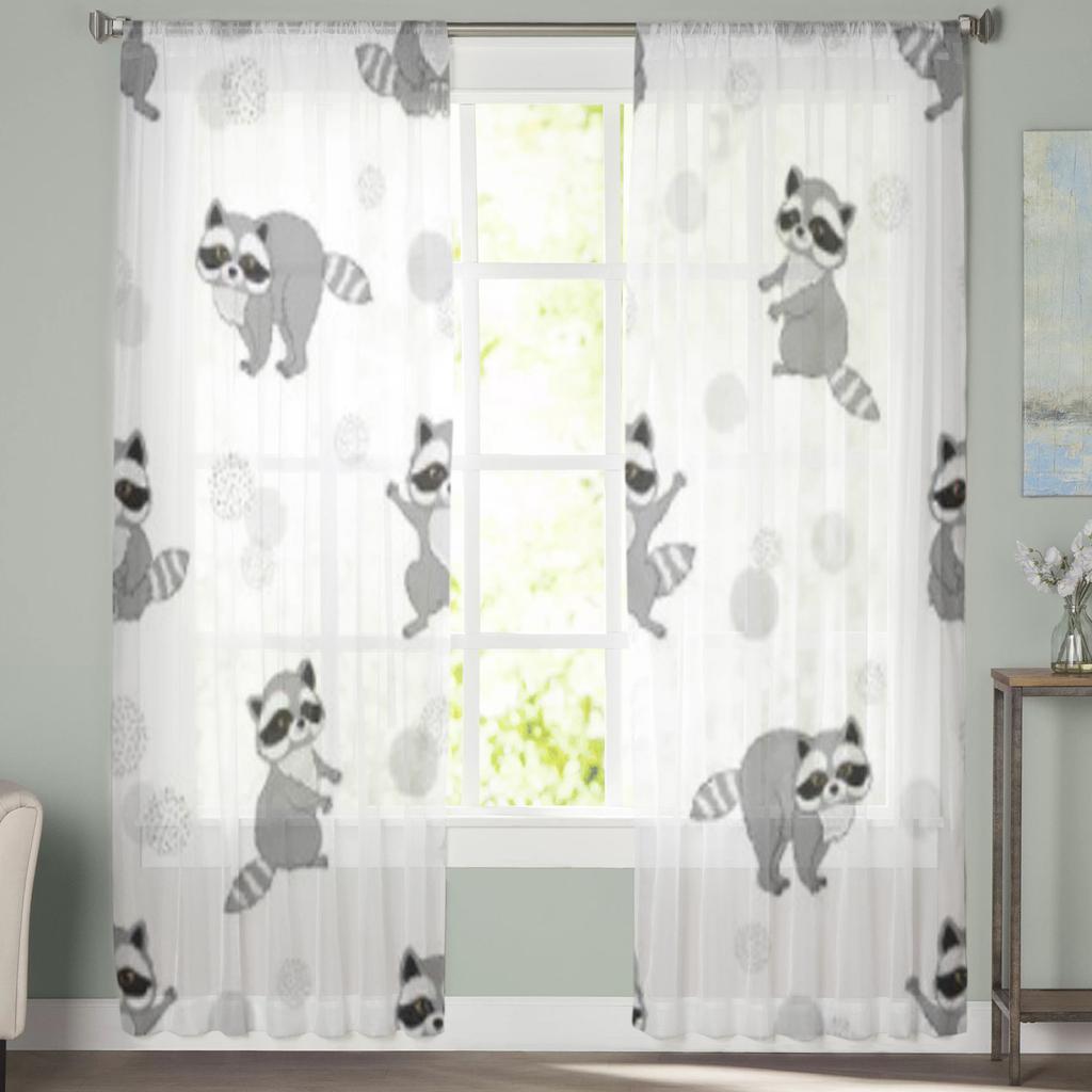 Niedliche Waschbären-Vorhänge für Wohnzimmer, moderne Voile-Tüll-Fenstervorhänge für Schlafzimmer, Küchenvorhänge