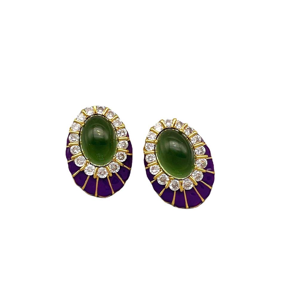 Vintage High-End Zircon Enamel Stud Earrings - Retro Light Luxury Jewelry for Women