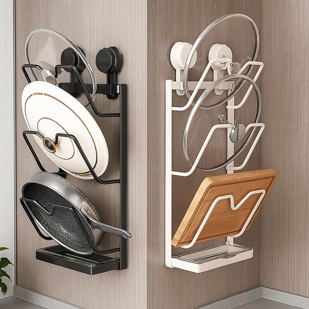 Punch Free Pot Lids Holder Carbon Steel Cookware Storage Shelf Cutting Board Storage Rack  Kitchen