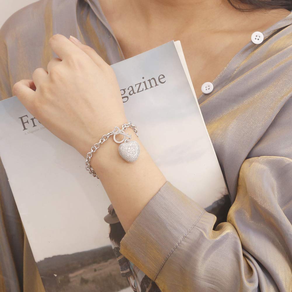 925 Pure Sterling Silver Bracelet for Women Shining AAAAA Zircon Bracelet Pure Silver Fine Jewelry Birthday Gift for Her Wife [Dankadi] & (17cm,
