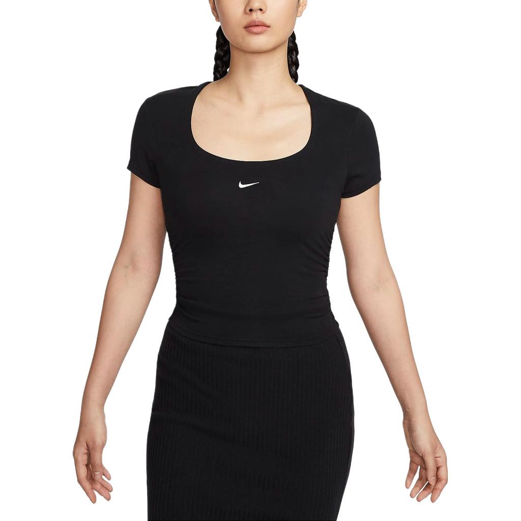 Nike Sportswear Chill Knit Solid Color Casual Comfortable Fitted Short Sleeve T-Shirt Women Tops Black FZ7991-010