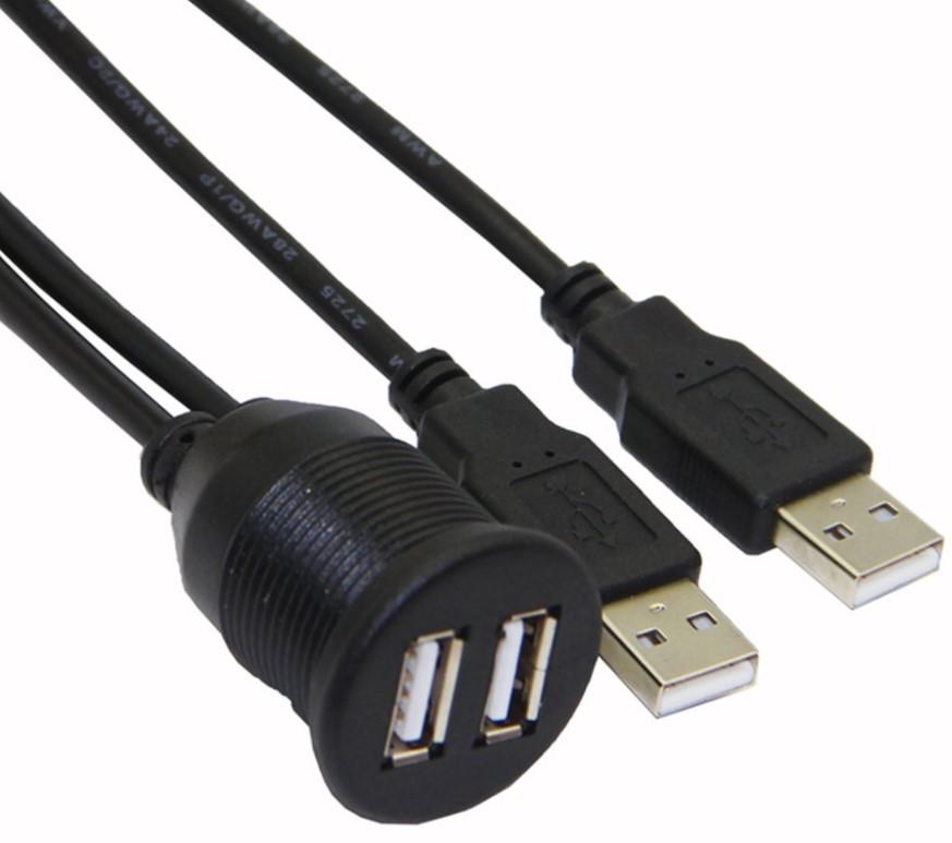 New Dual USB 2.0 3.0 Male to Female Car Waterproof Dashboard Flush Panel Mount USB Extension Cable for Truck Boat Motorcycle