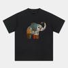 ZAZOMDE Trendy Simple Front Print Tshirt Retro Hand Drawn Color Block Elephant Short Sleeve Loose Unisex Summer Street Tees